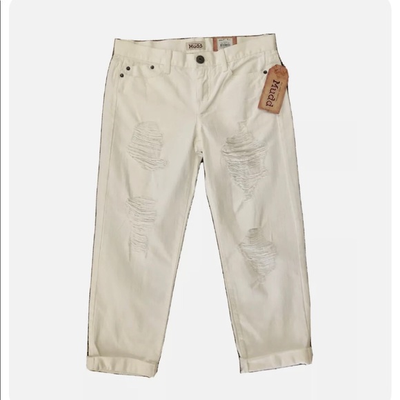 Mudd Womens distressed White Cropped Jeans Size 3 Juniors 100% Cotton New - Picture 1 of 5